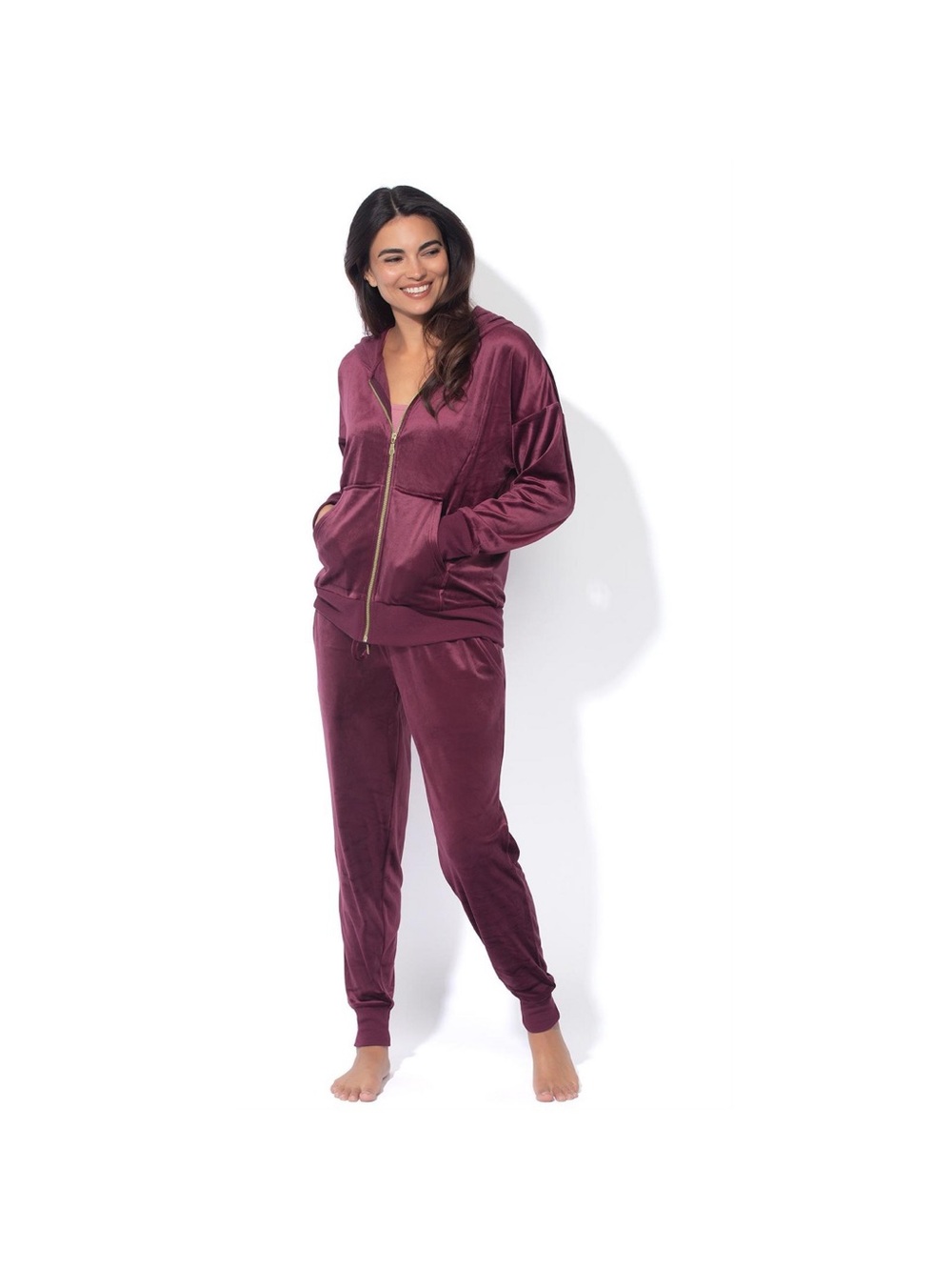 NEW Felina Velvet Zip-Front Lounge Set - Maroon
